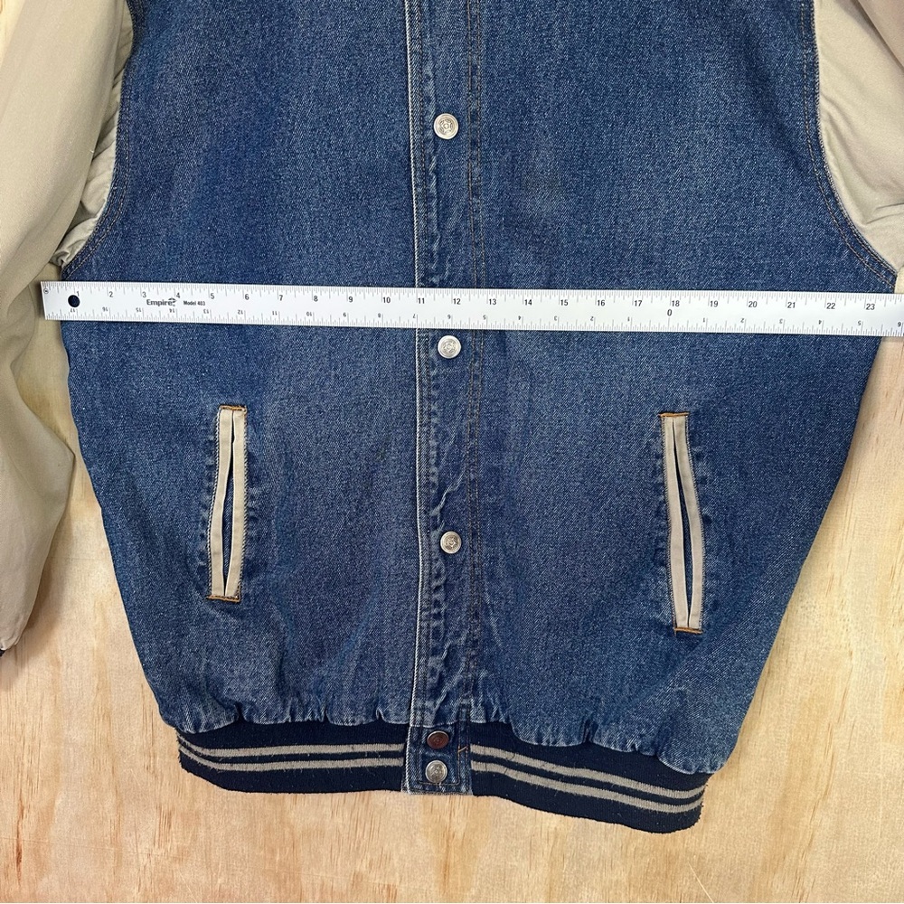 Vintage Fallen Heroes Military Bomber Denim Jacket Snap Button 90s Style Baggy M - Picture 12 of 15